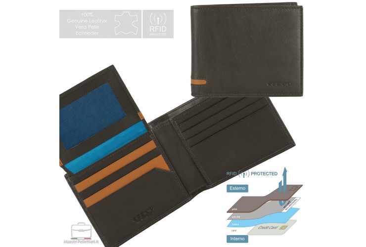 Portafoglio da uomo con molte carte di credito, Marrone Portafoglio da uomo con molte carte di credito, Marrone