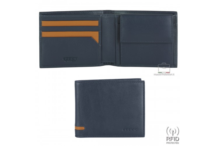 Herren-Geldbörse Portmonee mit Münzfach aus Leder Blau Herren-Geldbörse Portmonee mit Münzfach aus Leder Blau