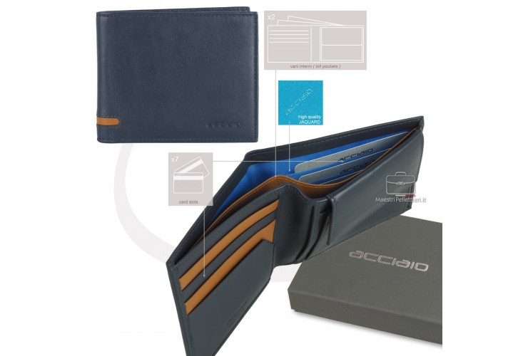 Herren-Geldbörse Portmonee mit Münzfach aus Leder Blau Herren-Geldbörse Portmonee mit Münzfach aus Leder Blau