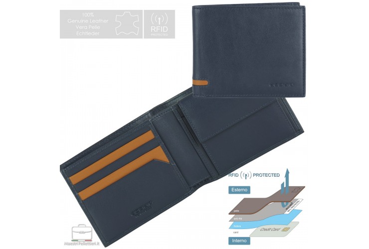 Herren-Geldbörse Portmonee mit Münzfach aus Leder Blau Herren-Geldbörse Portmonee mit Münzfach aus Leder Blau