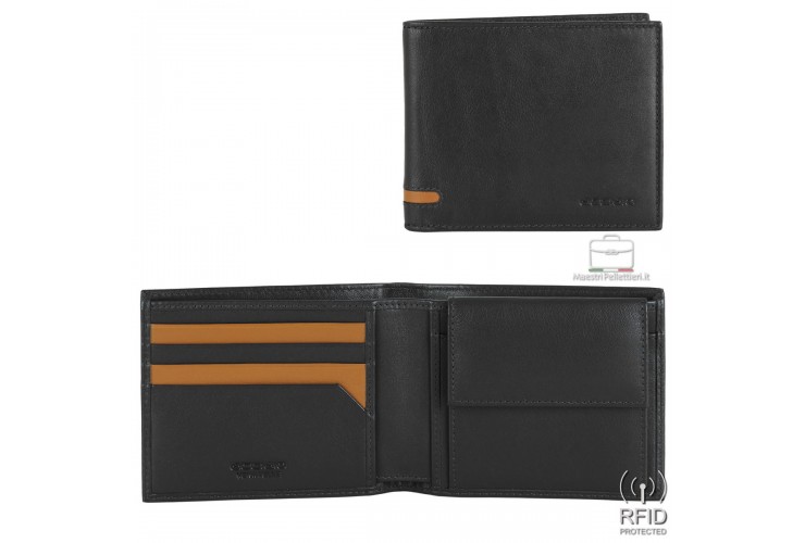 Herren-Geldbörse Portmonee mit Münzfach aus Leder Schwarz Herren-Geldbörse Portmonee mit Münzfach aus Leder Schwarz