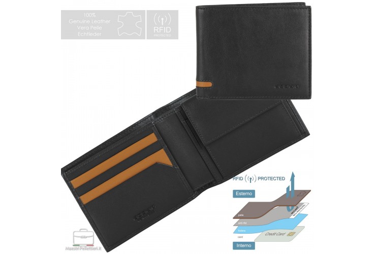 Herren-Geldbörse Portmonee mit Münzfach aus Leder Schwarz Herren-Geldbörse Portmonee mit Münzfach aus Leder Schwarz