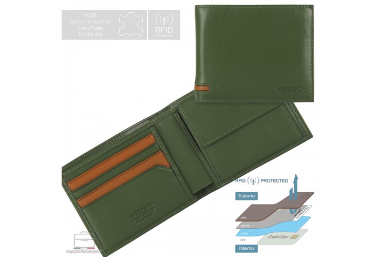 Portafoglio da uomo con carte di credito e portamonete, Verde Portafoglio da uomo con carte di credito e portamonete, Verde