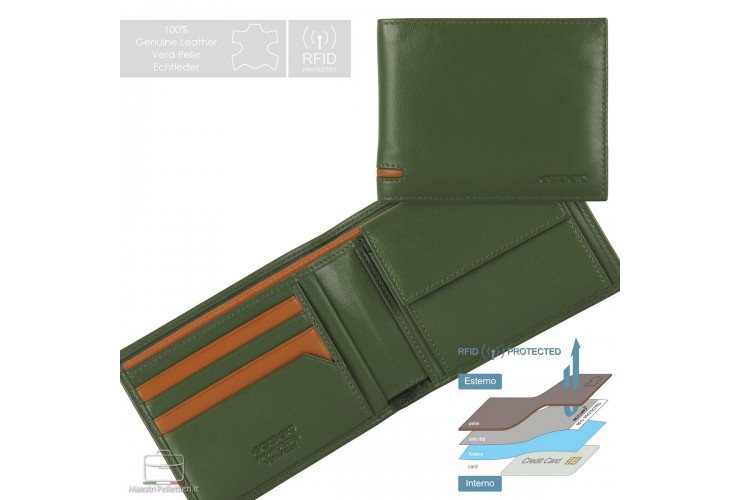 Portafoglio da uomo classico carte di credito e portamonete, Verde Portafoglio da uomo classico carte di credito e portamonete, Verde