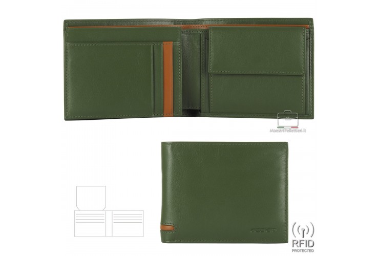 Herren-Geldbörse Portmonee Klassische mit Münzfach un Klappe, Leder Grün Herren-Geldbörse Portmonee Klassische mit Münzfach un Klappe, Leder Grün
