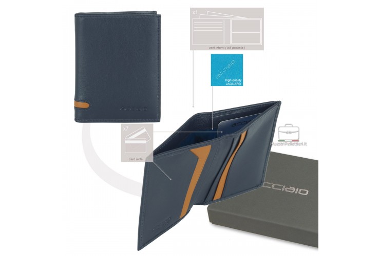 Portafoglio mini da uomo 7 carte Blu Portafoglio mini da uomo 7 carte Blu