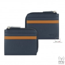Herren mini schlanke Geldbörse Ausweisetui mit zip aus leder, Blau