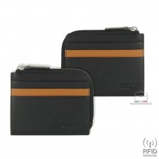 Herren mini schlanke Geldbörse Ausweisetui mit zip aus leder, Schwarz