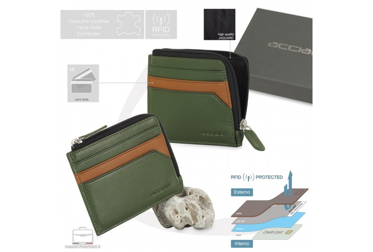 Porta carte di credito zip mini Verde Porta carte di credito zip mini Verde