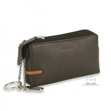 Pochette portamonete portachiavi 2 vani zip in pelle Marrone Pochette portamonete portachiavi 2 vani zip in pelle Marrone