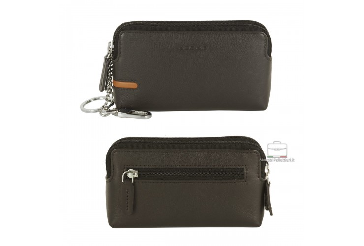 Pochette portamonete portachiavi 2 vani zip in pelle Marrone Pochette portamonete portachiavi 2 vani zip in pelle Marrone