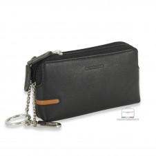 Pochette portamonete portachiavi 2 vani zip in pelle Nero Pochette portamonete portachiavi 2 vani zip in pelle Nero