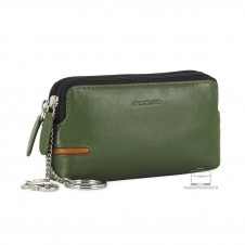 Münztasche Schlüsseltasche mit 2 Reißverschlüssen aus weichem Leder, Grün