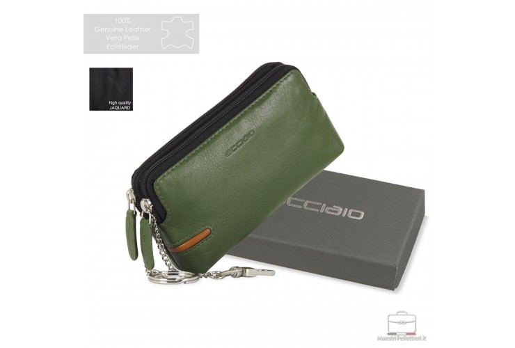 Pochette portamonete portachiavi 2 vani zip in pelle Verde Pochette portamonete portachiavi 2 vani zip in pelle Verde