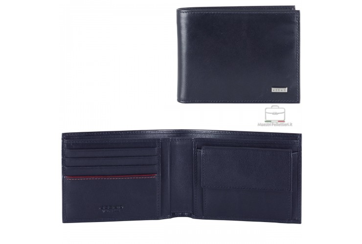Portafoglio uomo con Portamonete classico in pelle Liscia Blu