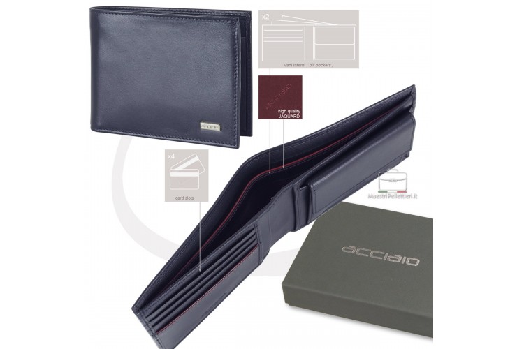 Portafoglio uomo con Portamonete classico in pelle Liscia Blu