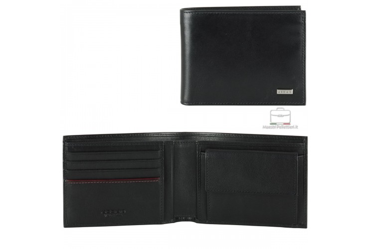 Wallet for Men with Purse classic in smooth leather Black | Acciaio Wallet for Men with Purse classic in smooth leather Black