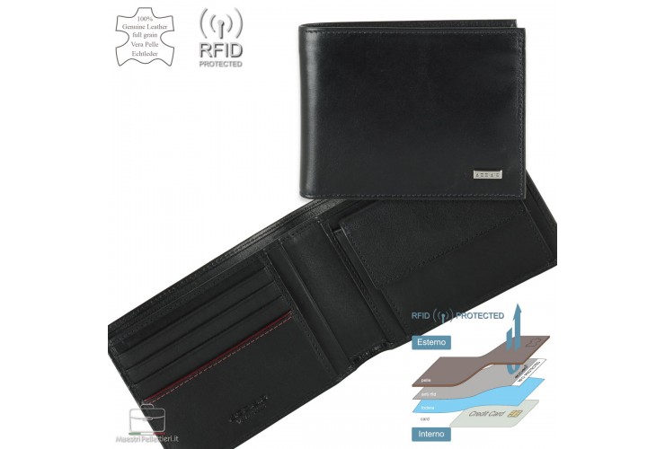 Wallet for Men with Purse classic in smooth leather Black | Acciaio Wallet for Men with Purse classic in smooth leather Black