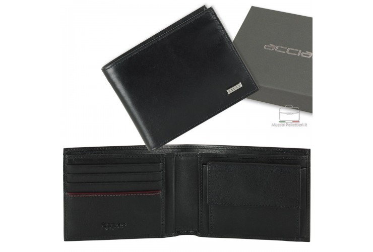 Wallet for Men with Purse classic in smooth leather Black | Acciaio Wallet for Men with Purse classic in smooth leather Black