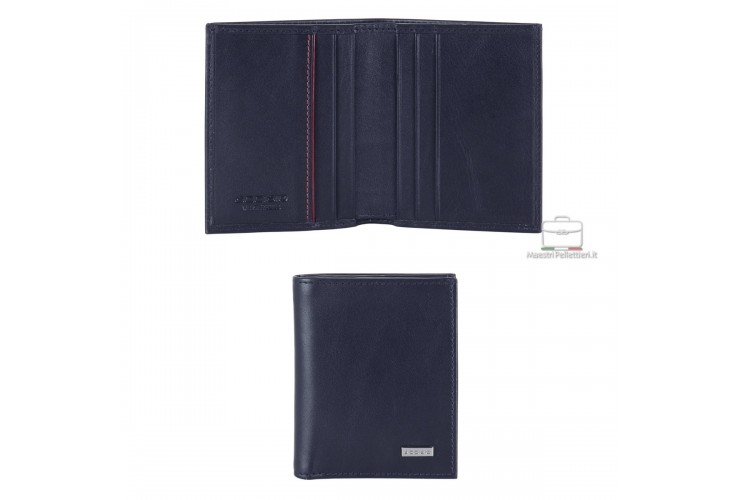 Portafoglio Mini uomo in pelle liscia Blu | Acciaio Portafoglio Mini uomo in pelle liscia Blu