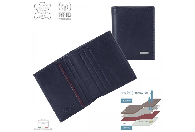 Portafoglio Mini uomo in pelle liscia Blu | Acciaio Portafoglio Mini uomo in pelle liscia Blu