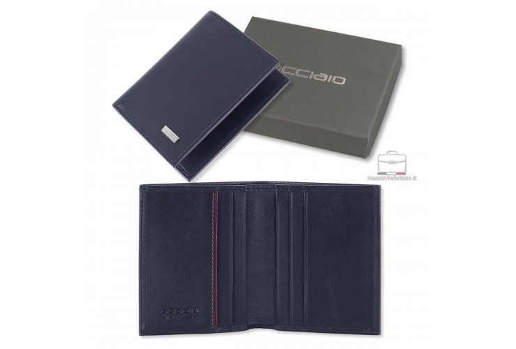 Portafoglio Mini uomo in pelle liscia Blu | Acciaio Portafoglio Mini uomo in pelle liscia Blu
