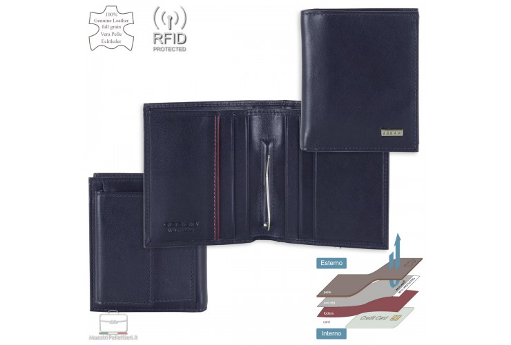 Pocket Wallet money clip in Smooth Leather Blue