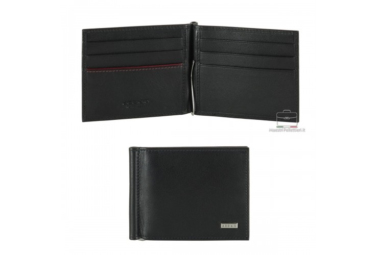 Wallet Money Clip in Smooth Leather Black | Acciaio Wallet Money Clip in Smooth Leather Black