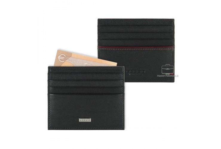 Porta carte di credito in pelle liscia Nero Porta carte di credito in pelle liscia Nero