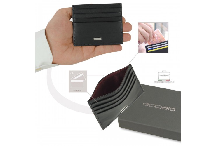Porta carte di credito in pelle liscia Nero Porta carte di credito in pelle liscia Nero
