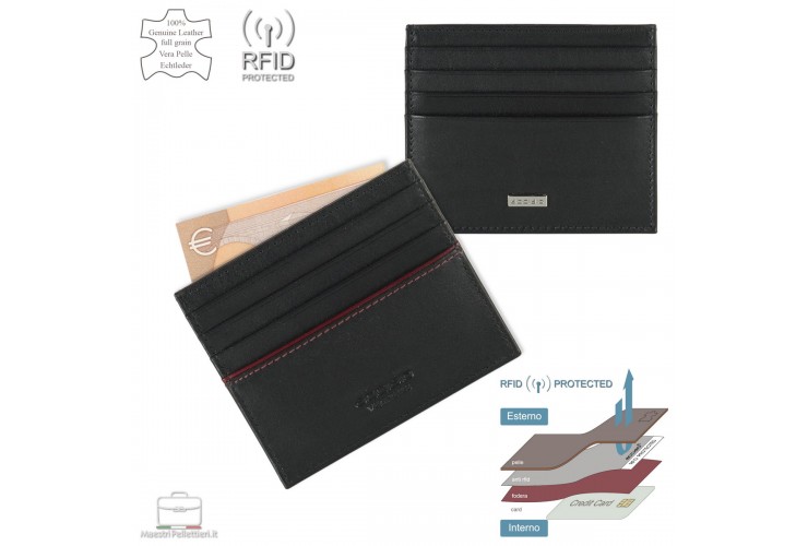 Porta carte di credito in pelle liscia Nero Porta carte di credito in pelle liscia Nero