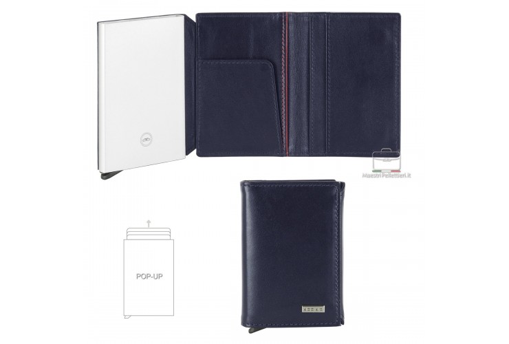 Wallet Popup Rfid card box in Smooth Leather Blue