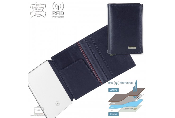 Wallet Popup Rfid card box in Smooth Leather Blue