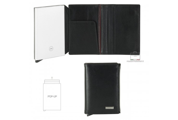 Wallet Popup Rfid card box in Smooth Leather Black | Acciaio Wallet Popup Rfid card box in Smooth Leather Black