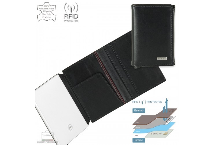 Wallet Popup Rfid card box in Smooth Leather Black | Acciaio Wallet Popup Rfid card box in Smooth Leather Black