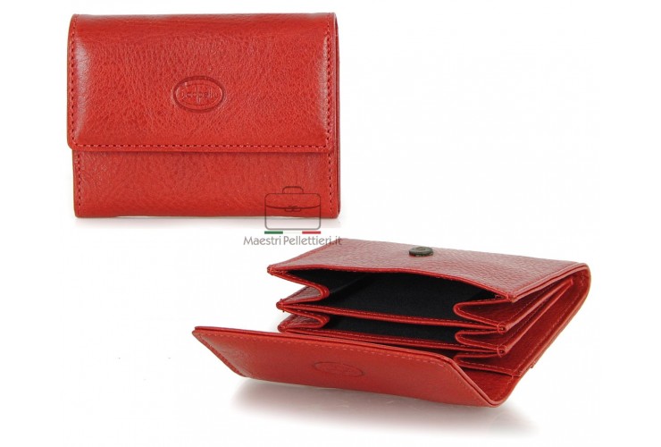 Mini coin card folding wallet Vegetable leather Red