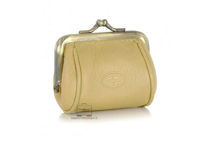 Women's clutch mini purse wallet made by Vegetable leather 8cm Beige