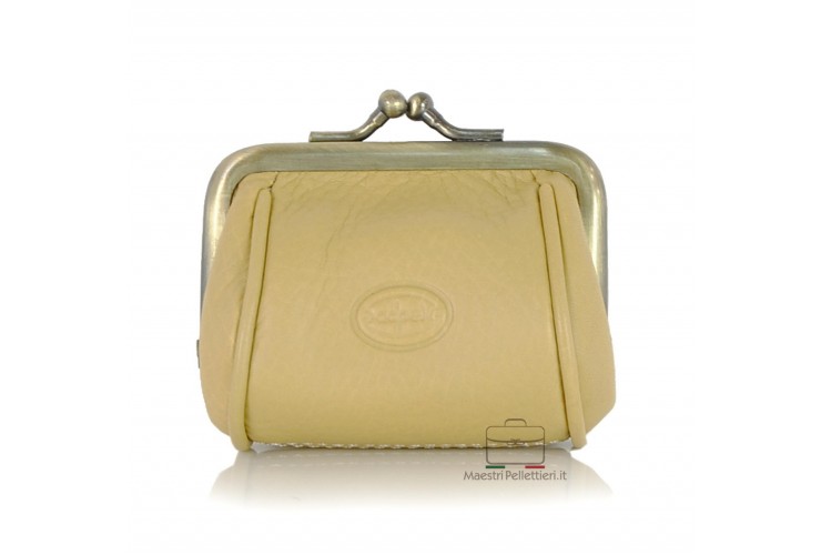 Women's clutch mini purse wallet made by Vegetable leather 8cm Beige