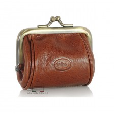 Women's clutch mini purse wallet made by Vegetable leather 8cm Cognac