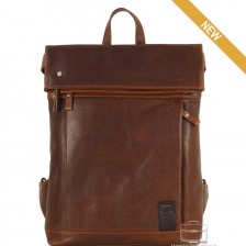 Laptop Backpack Roll Top 13" in leather Chestnut/Brown
