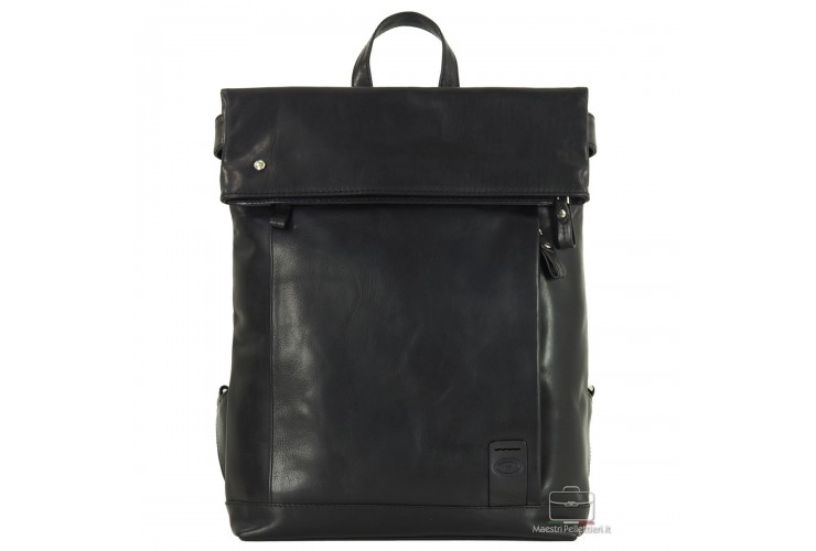 Rolltop backpack in leather Black