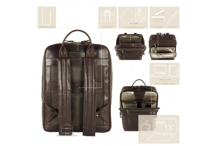 Laptop leather backpack Brighton 13" Moka/Brown