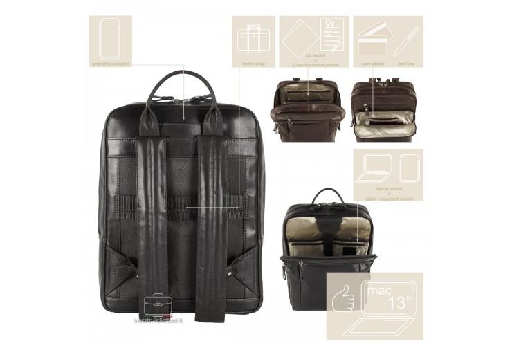 Laptop Leder Rucksack Brighton 13" Schwarz Laptop Leder Rucksack Brighton 13" Schwarz