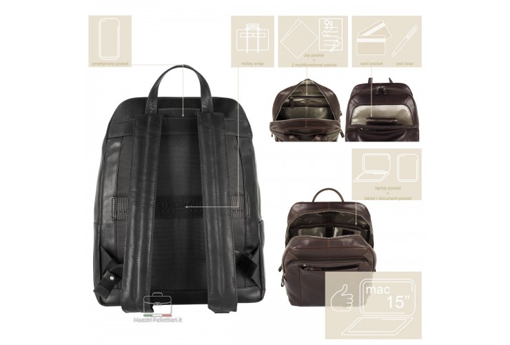 Laptop Leder Rucksack Manchester 15" Schwarz