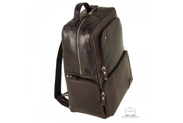 Laptop leather backpack large Liverpool 17" Brown Acciaio