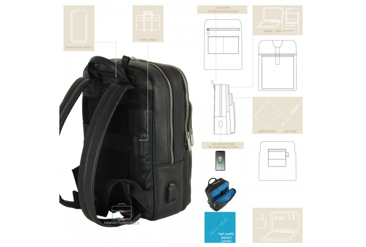 Laptop-Rucksack Zip 13" aus Leder Schwarz Laptop-Rucksack Zip 13" aus Leder Schwarz