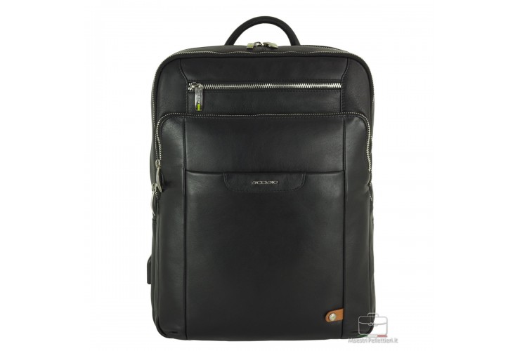 Laptop backpack Zip 15" leather Black
