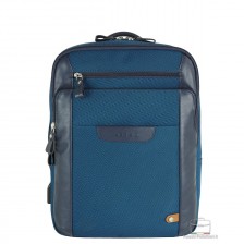 Laptop-Rucksack klein Zip 13" Stoff und Leder Kobaltblau
