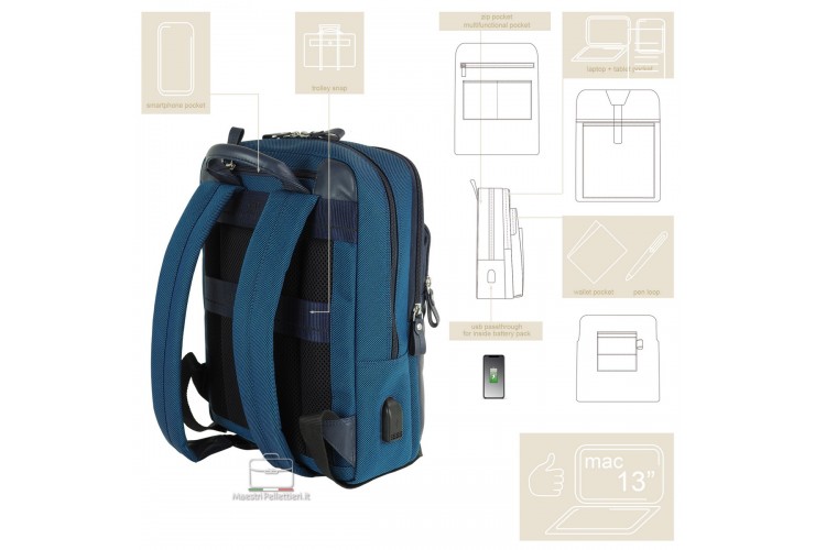 Zaino porta pc piccolo 13" tessuto e pelle Verde Zaino porta pc piccolo 13" tessuto e pelle Verde