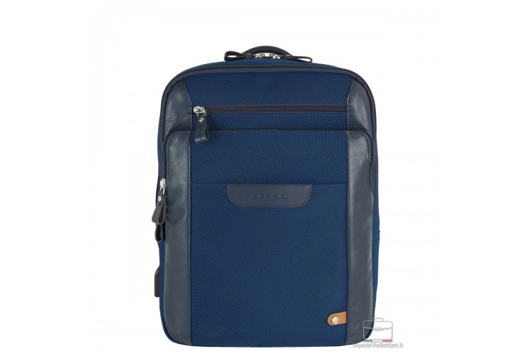Laptop-Rucksack klein Zip 13" Stoff und Leder Navy blau Laptop-Rucksack klein Zip 13" Stoff und Leder Navy blau